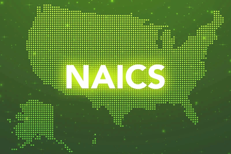 A united states map made out of light dots on a dark background. the letters N A I C S are overlaid on the map in white.